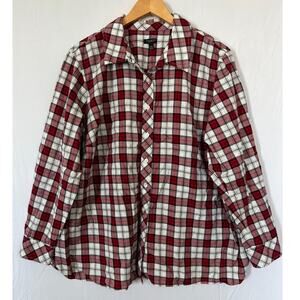Talbots Plaid Flannel Top Womens Size 3XP Petite Button Up Red Ivory Casual